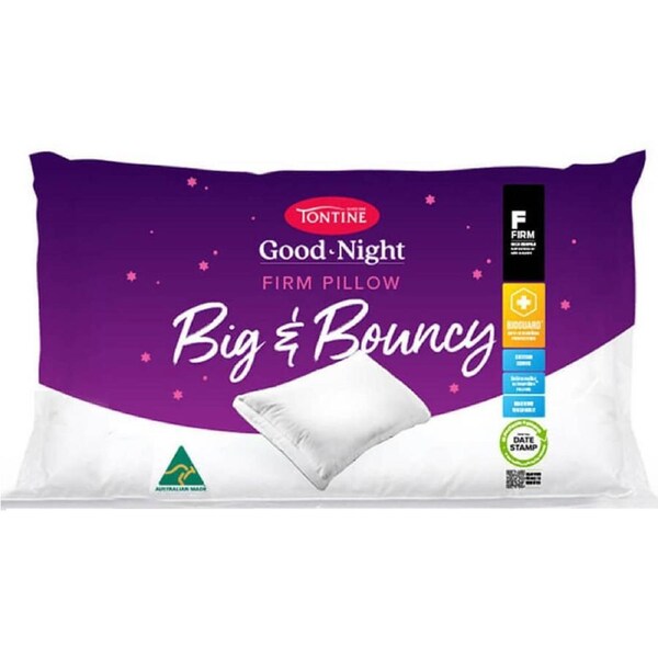 Tontine Good Night Big & Bouncy Firm Soft Sleeping Pillow w/ Cotton Cover White