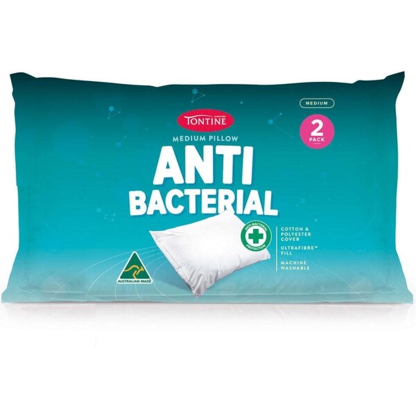 2PK Tontine Anti-Bacterial Medium Sleeping Pillow Cushion Home Bedding White