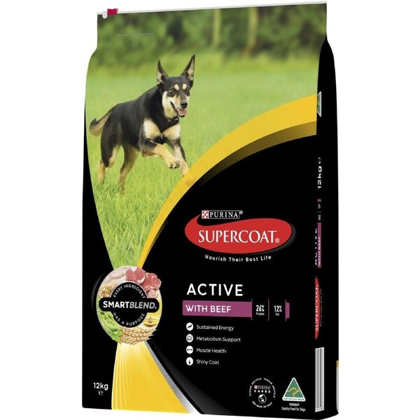 Supercoat Smartblend Adult Active Dog Food With Beef 12kg