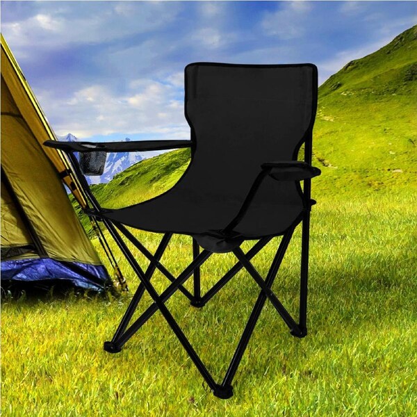 Levede 2Pcs Folding Camping Chairs Arm Foldable Portable Outdoor Fishing Picnic Black