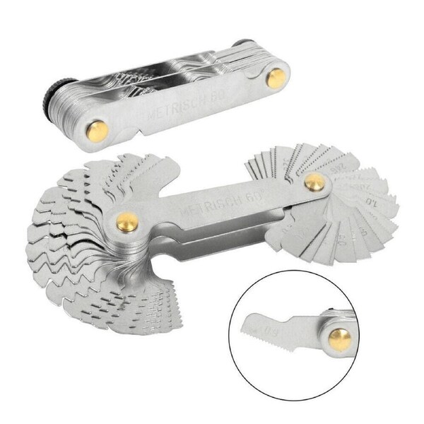 Stainless Steel Thread Gauge Tool, Screw Gauge with 52 Blades Center Gage 55o & 60o Pitch Gauge (Metric + Imperial)