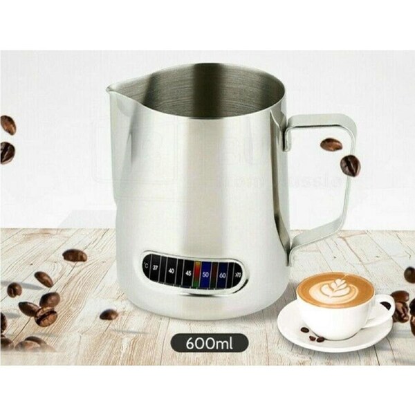 600ml Milk Frothing Thermometer Espresso Coffee Pitcher Stainless Steel Jug