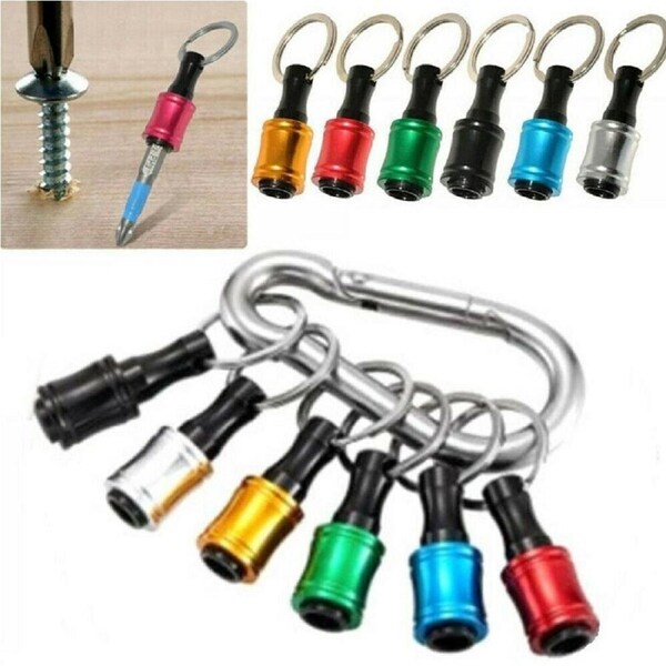 6pcs Bit Holder Screwdriver Adapter 6.35mm Hex Shank Drill Screws Portable Drill Bit Extension Bar with Keychain for Storage and Quick Release of Drill Bit