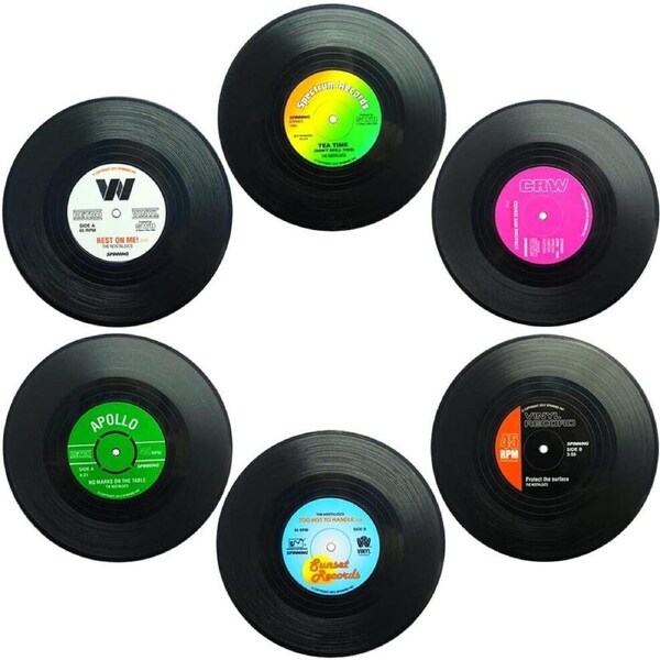 Coasters Set Of 6, Retro Vinyl Record Coasters For Drinks