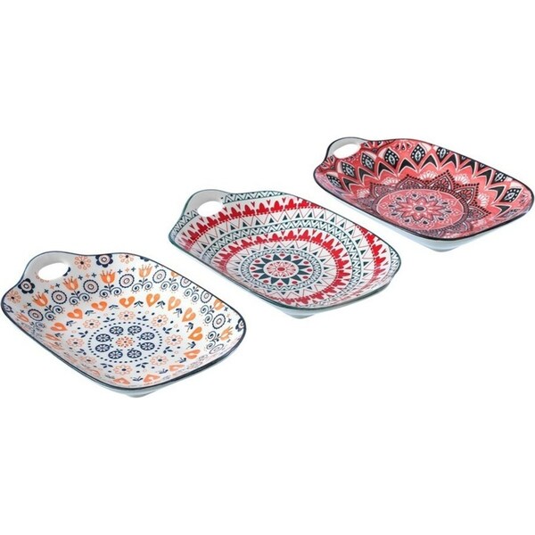 3x Lemon & Lime Moroccan Deco 27x18cm Ceramic Handled Platter Food Dish Assorted