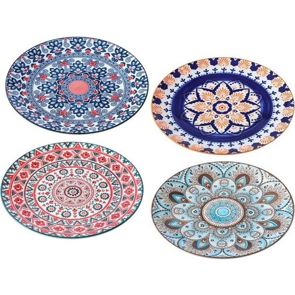 4x Lemon & Lime Moroccan Deco 26.5cm Round Ceramic Dinner Plate Food Dish Asstd