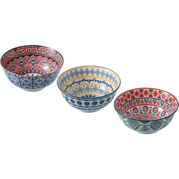 3 x Lemon & Lime Moroccan Deco 18cm Ceramic Serving Food/Soup Bowl Round Asstd