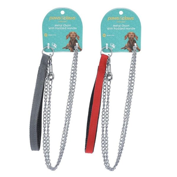 2x Paws & Claws Pet/Dog 120x2cm Metal Chain Lead Cord w/ Padded Handle Assorted