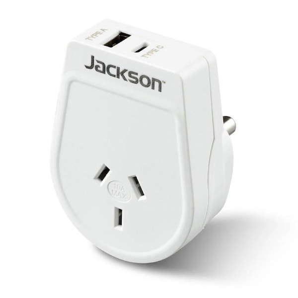 Jackson Portable Overseas Travel Adaptor South Africa/India w/ USB Large Pin