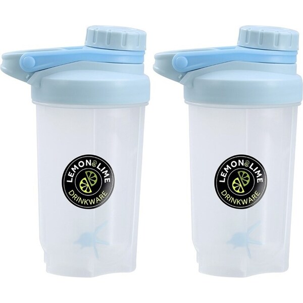 2x Lemon & Lime 550ml Shaker Bottle Protein Drink Container w/Screw Top Lid Asst