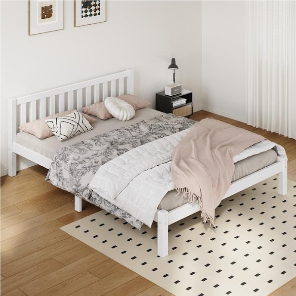 ALFORDSON Bed Frame Queen Size Fenella Wooden Base (White)