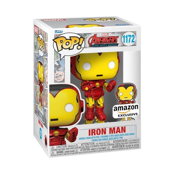 MARVEL POP! IRON MAN WITH PIN AMAZON EXCLUSIVE STICKERED WITH PROTECTOR 1172