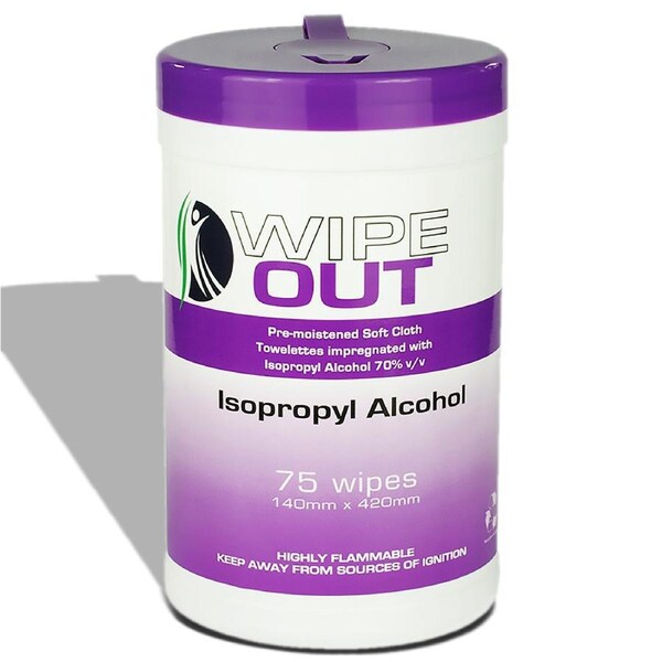 75 Wipes WipeOut 75% IsoPropyl Alcohol Wipes 140x420mm