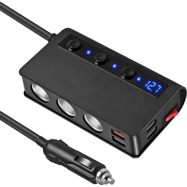 Ozoffer 3 Way Multi Car Cigarette Lighter Socket Splitter 4 USB Charger/Power Adapter
