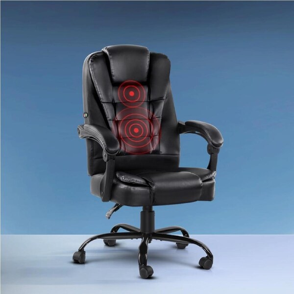 Artiss Massage Office Chair Executive Chairs Computer Recliner PU Leather Seat Option 2 - Black with footrest