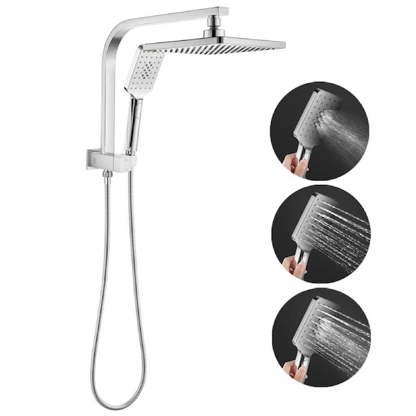 ACA WELS Square 8" Shower Head & 3 Modes Handheld Diverter Gooseneck Arm Shower Set