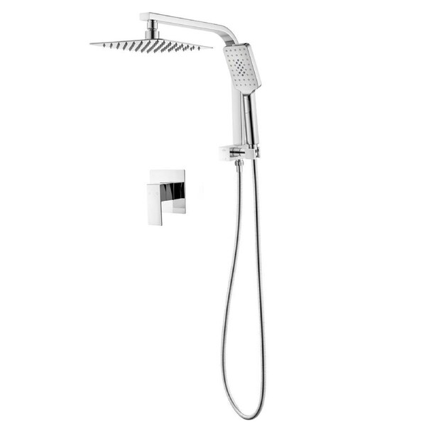 Square 8" SUS Shower Head 3 Mode Handheld Gooseneck Wall Arm Set w/Mixer