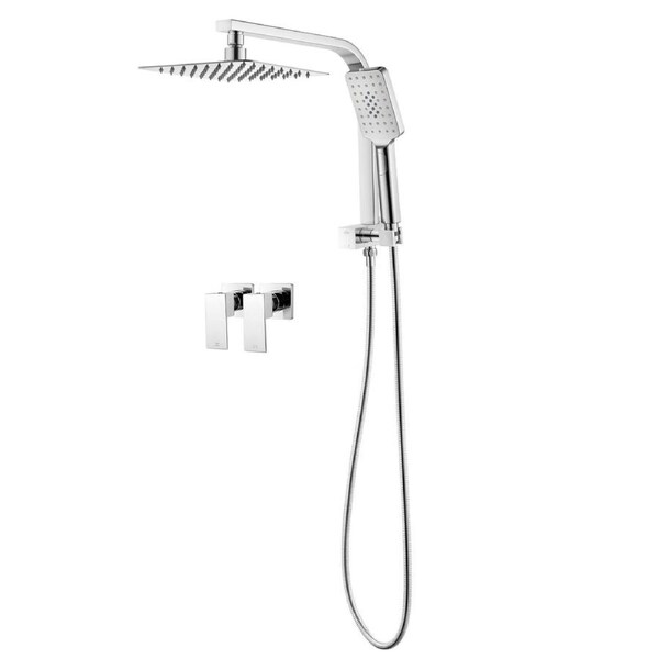 Square 8" SUS Shower Head 3 Mode Handheld Gooseneck Wall Arm Set w/Taps