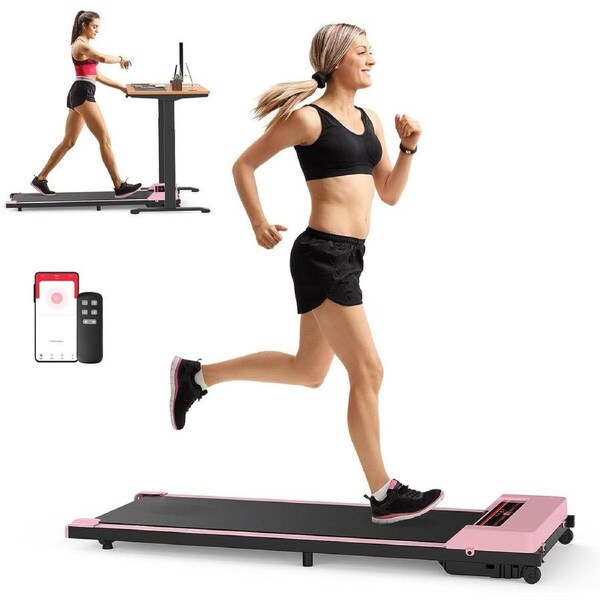 YOPOWER Walking Pad Treadmill Under Desk Home Office Exercise Walking Machine 120KG Capacity Pink