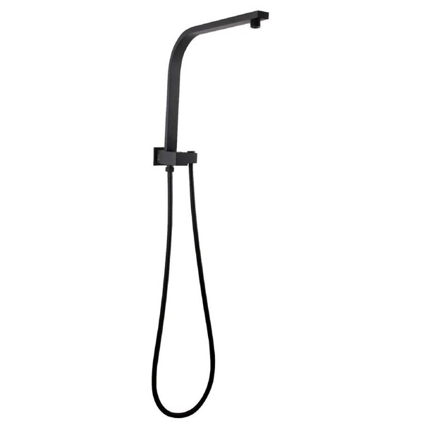 ACA Bathroom Black Square Shower Gooseneck Wall Arm Diverter 1.5m SUS Hose