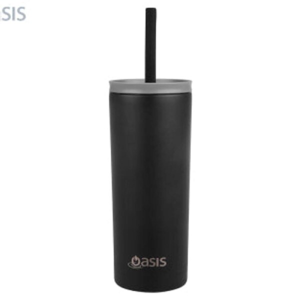 Oasis 600mL Double Wall Insulated Super Sipper Tumbler w/ Straw & Lid - Black