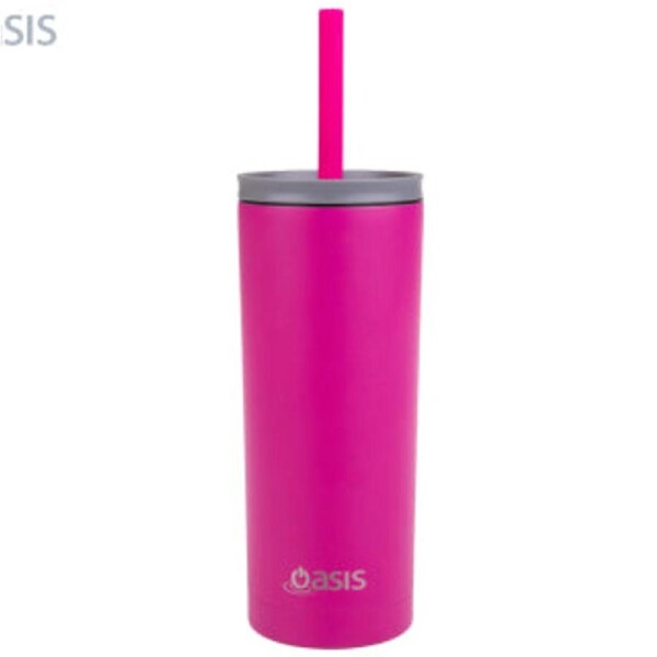 Oasis 600mL Double Wall Insulated Super Sipper Tumbler w/ Straw & Lid - Fuchsia