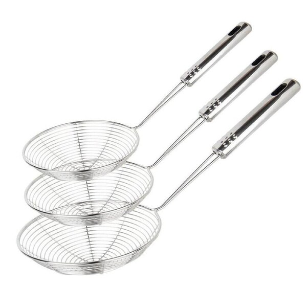 Kitchen Utensil Stainless Steel Mesh Strainer Ladle Spider Skimmer Fry Spoon 3pcs