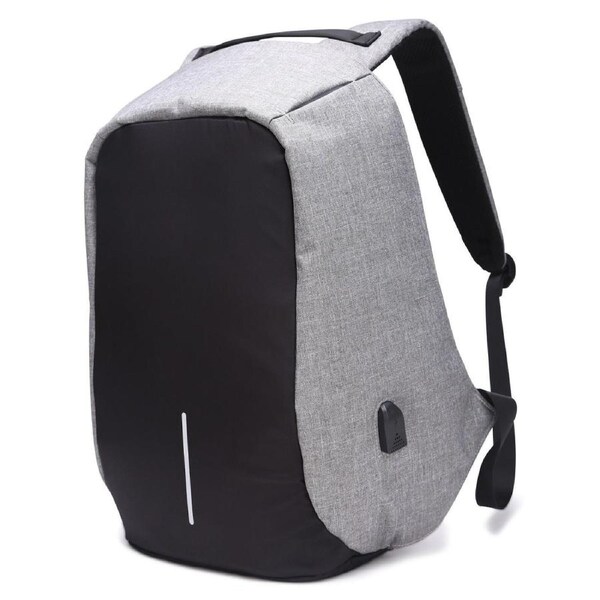 Grey Backpack Waterproof bag School Travel Laptop Bags USB Charging