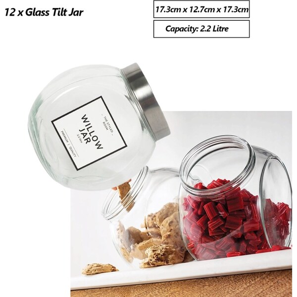 12 x 2.2L Glass Tilt Glass Jar W/ Lid Cookie Canister Airtight Storage Container