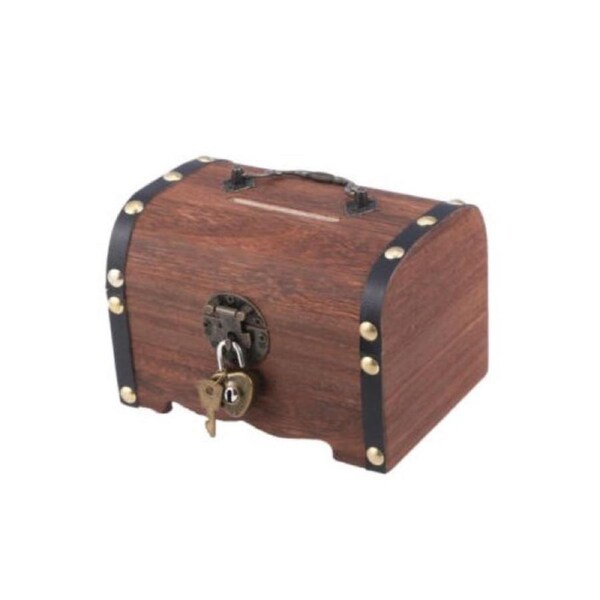 Wooden Treasure Chest Retro Money Storage Box Case Coin Piggy Bank Organizer