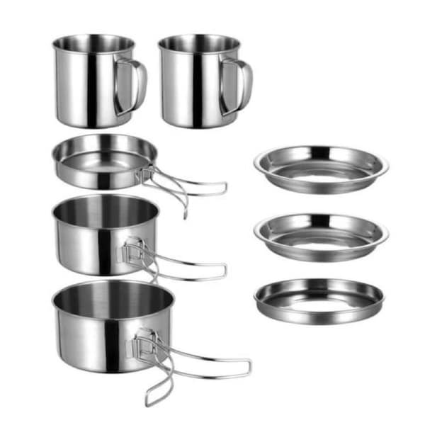 Camping Cookware Set for Outdoor Hiking Portable Family Picnic Includes Pot Pan - 8pcs