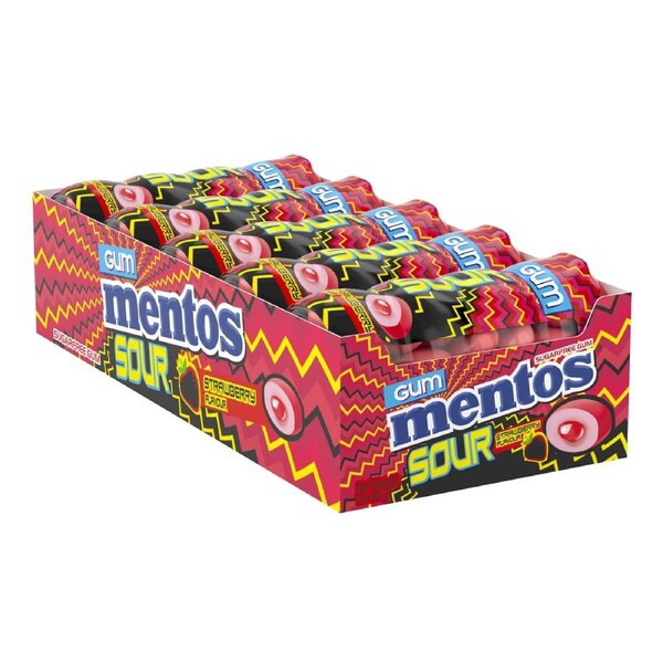 Mentos Pure Fresh Chewing Gum, Sour Strawberry 30g (Box of 10) (Consumer)