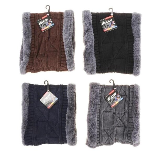 Neck Warmer Adults Ultra Heat Retention Ski Thermal Lined Fringe Faux Fur -Brown