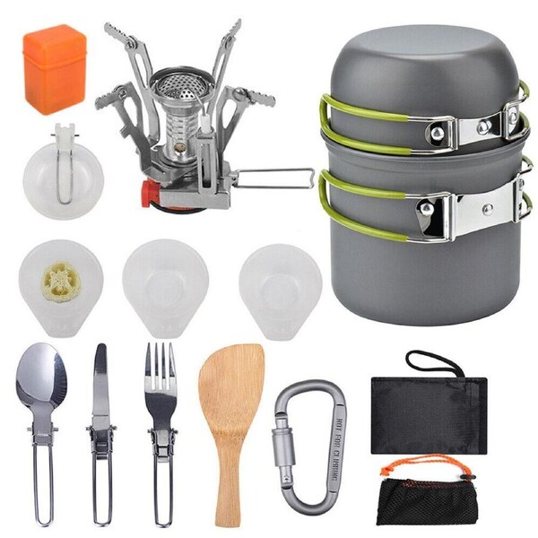Ozoffer Portable Camping Cookware Set Hiking Cooking Pot Gas Stove Tableware Kit