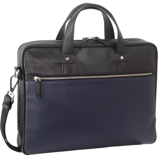 Pierre Cardin Mens Pebbled Leather 15" Laptop Computer Bag Travel Overnight - Black