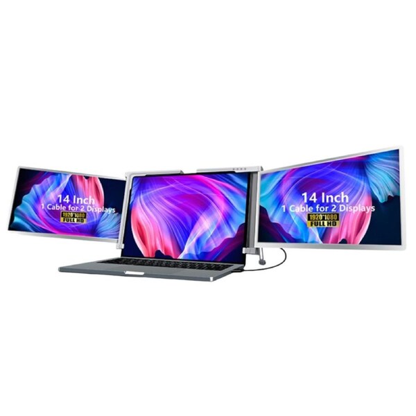 14 Inch Triple Screen Laptop Portable Monitor, Screen Extender for 13.3-17" Laptop FHD 1080P with Kickstand