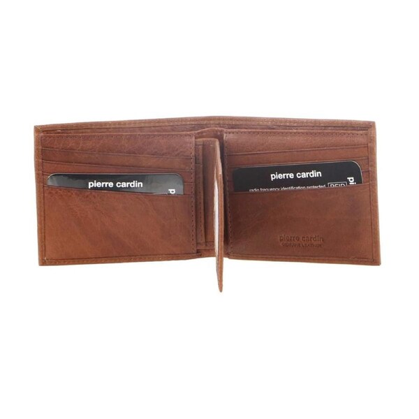 Pierre Cardin Mens Rustic Leather Bi-Fold Wallet Card Holder - Chestnut