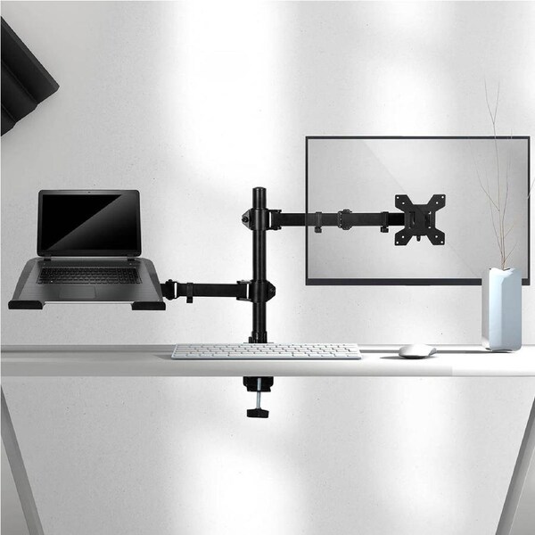 Traderight Monitor Stand Dual Arm Desk Mount Bracket Screen Laptop Tray Holder Adjustable