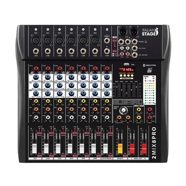 Italian Stage 8-Channel Stereo Audio Mixer with DSP MultiFX IS2MIX8PRO