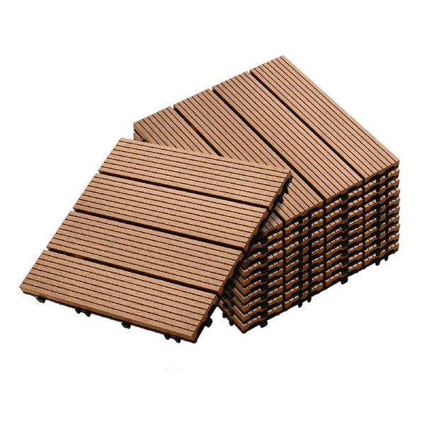 SOGA 11 pcs Coffee DIY Wooden Composite Decking Tiles Garden Outdoor Backyard Flooring Home Decor