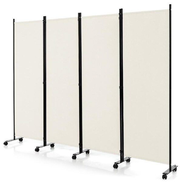 Giantex 4-Panel 1.73m Mobile Room Divider Foldable Screen Privacy Divider w/Lockable Wheels Room Partition White