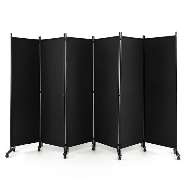 Giantex 6-Panel 1.73m Mobile Room Divider Foldable Privacy Screen w/Lockable Wheels Privacy Protection Black