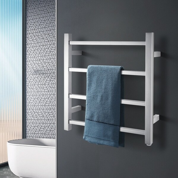 ACA Bathroom Square Electric Heated Towel Rail Rack Warmer Wall Mounted 4 Bars Stainless Steel Chrome SAA