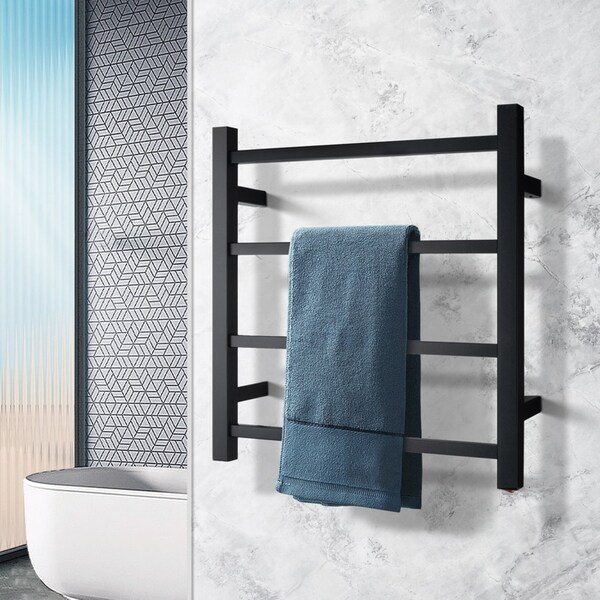 ACA Bathroom Square Electric Heated Towel Rail Rack Warmer Wall Mounted 4 Bars Stainless Steel Black SAA