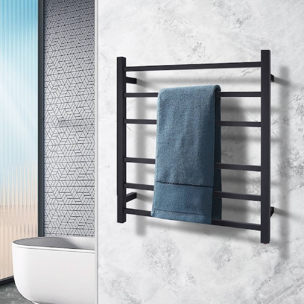 ACA Bathroom Square Electric Heated Towel Rail Rack Warmer Wall Mounted 6 Bars Stainless Steel Black SAA