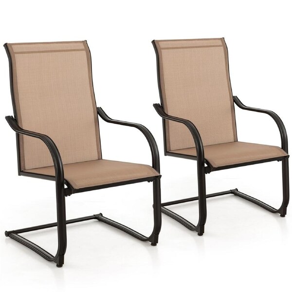 Costway 2x Patio Chairs Metal Frame Outdoor Dining Chair High Back w/Armrest Deck Porch Garden Bistro