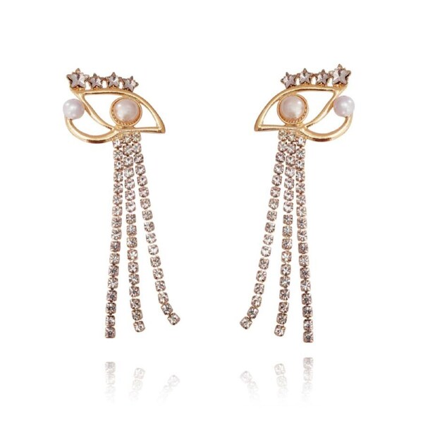 Culturesse Zaya 14K Gold Plating Clear Diamantes Eyes Earrings For Pierced Ears