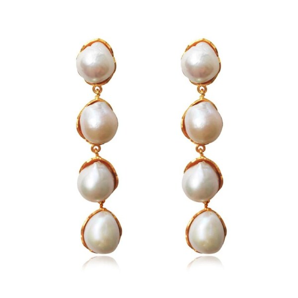 Culturesse Esmerelda Pearls 24K Pure Gold Plating Earrings For Pierced Ears Gold