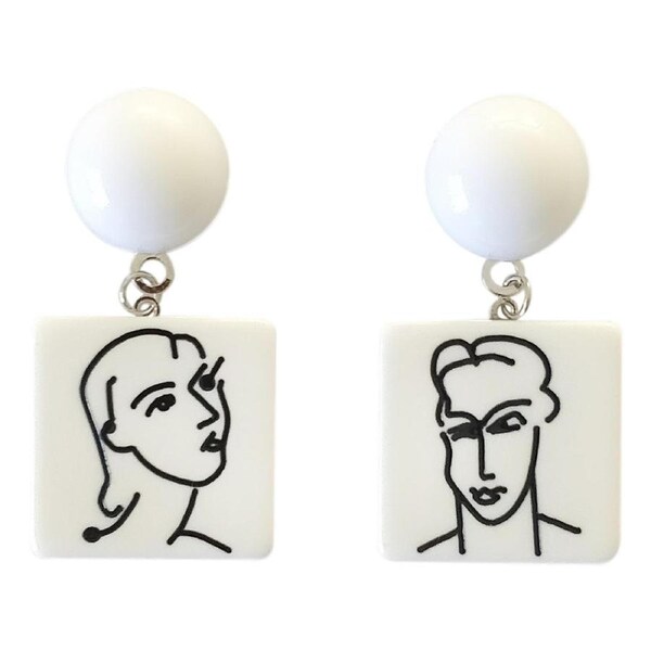 Culturesse Matisse 4cm Portraits Drop Earrings Fashion For Pierced Ears BLK/WHT