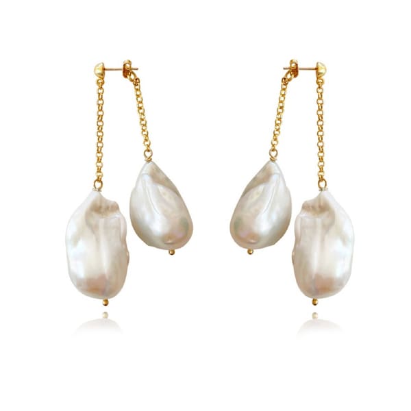 Culturesse Lorene Luxury Sterling Silver South Sea Pearls Twin Baroque Earrings